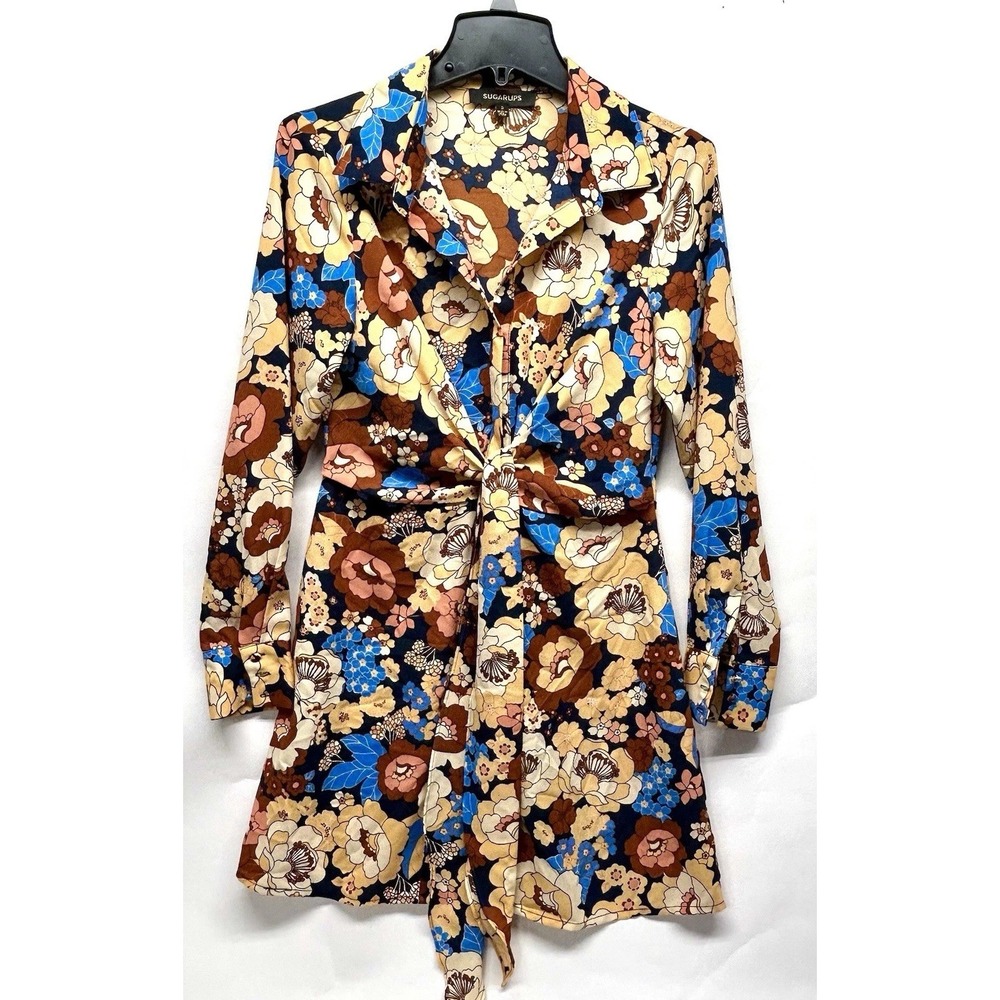 Sugar Lips Floral Women's Small Button Belted Wrap Blouse (C9)